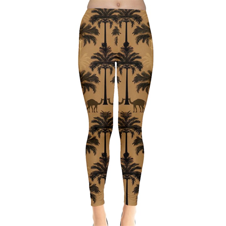 Ai Generated Camels Palm Trees Pattern Leggings 