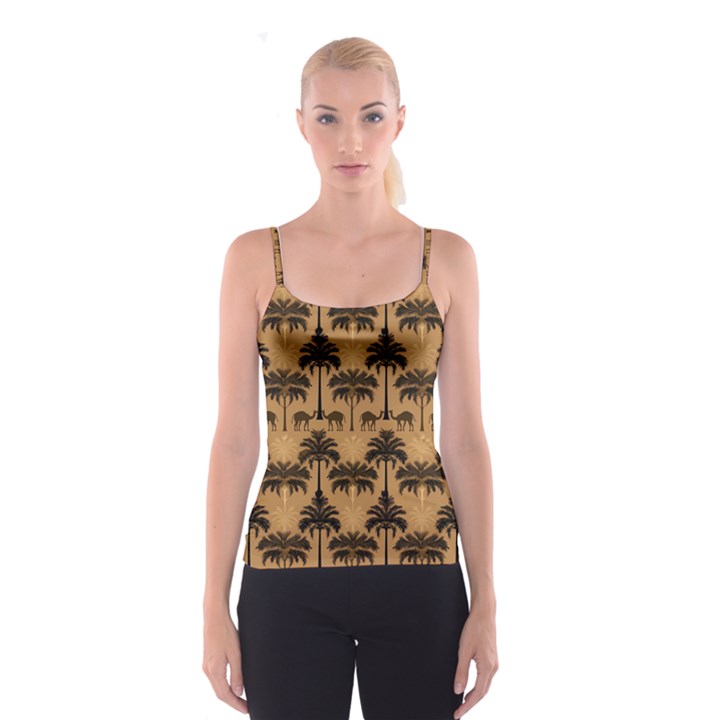 Ai Generated Camels Palm Trees Pattern Spaghetti Strap Top