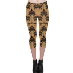 Ai Generated Camels Palm Trees Pattern Capri Leggings  by Ravend