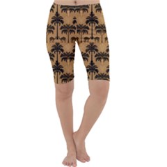 Ai Generated Camels Palm Trees Pattern Cropped Leggings  by Ravend