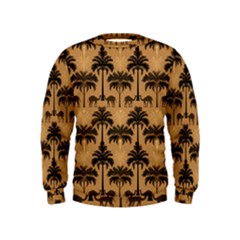 Ai Generated Camels Palm Trees Pattern Kids  Sweatshirt by Ravend