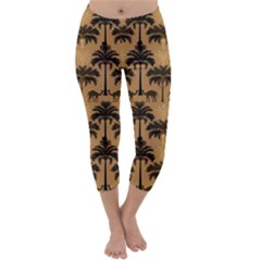 Ai Generated Camels Palm Trees Pattern Capri Winter Leggings  by Ravend