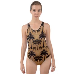 Ai Generated Camels Palm Trees Pattern Cut-out Back One Piece Swimsuit by Ravend