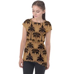 Ai Generated Camels Palm Trees Pattern Cap Sleeve High Low Top by Ravend