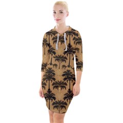 Ai Generated Camels Palm Trees Pattern Quarter Sleeve Hood Bodycon Dress by Ravend