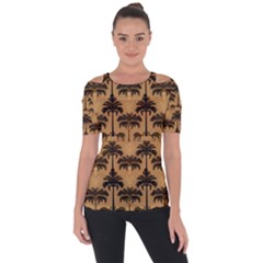 Ai Generated Camels Palm Trees Pattern Shoulder Cut Out Short Sleeve Top by Ravend