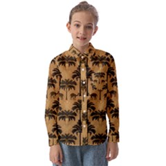 Ai Generated Camels Palm Trees Pattern Kids  Long Sleeve Shirt by Ravend