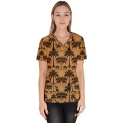 Ai Generated Camels Palm Trees Pattern Women s V-neck Scrub Top by Ravend