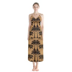 Ai Generated Camels Palm Trees Pattern Button Up Chiffon Maxi Dress by Ravend