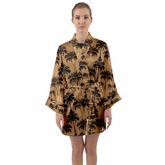 Ai Generated Camels Palm Trees Pattern Long Sleeve Satin Kimono by Ravend