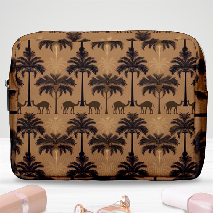 Ai Generated Camels Palm Trees Pattern Make Up Pouch (Large)