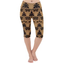 Ai Generated Camels Palm Trees Pattern Lightweight Velour Cropped Yoga Leggings by Ravend