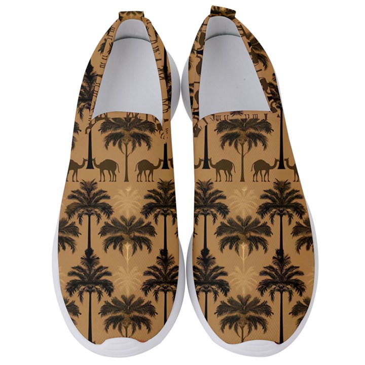 Ai Generated Camels Palm Trees Pattern Men s Slip On Sneakers