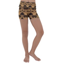 Ai Generated Camels Palm Trees Pattern Kids  Lightweight Velour Yoga Shorts by Ravend