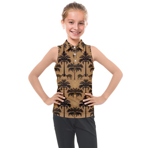 Ai Generated Camels Palm Trees Pattern Kids  Sleeveless Polo Tee by Ravend