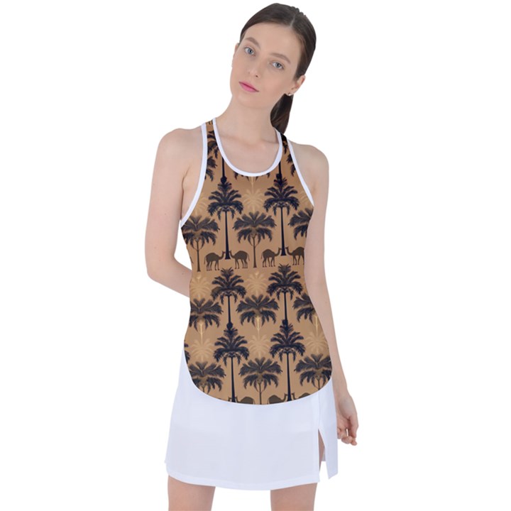 Ai Generated Camels Palm Trees Pattern Racer Back Mesh Tank Top