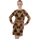 Ai Generated Camels Palm Trees Pattern Long Sleeve Hoodie Dress View1