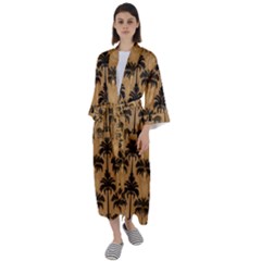 Ai Generated Camels Palm Trees Pattern Maxi Satin Kimono by Ravend