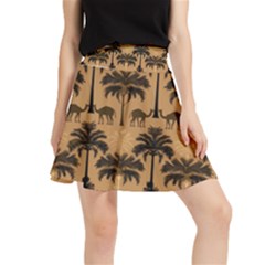 Ai Generated Camels Palm Trees Pattern Waistband Skirt by Ravend