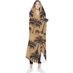 Ai Generated Camels Palm Trees Pattern Wearable Blanket by Ravend