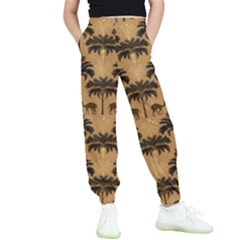 Ai Generated Camels Palm Trees Pattern Kids  Elastic Waist Pants