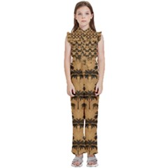 Ai Generated Camels Palm Trees Pattern Kids  Sleeveless Ruffle Edge Band Collar Chiffon One Piece by Ravend