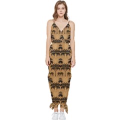 Ai Generated Camels Palm Trees Pattern Sleeveless Tie Ankle Chiffon Jumpsuit by Ravend