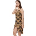 Ai Generated Camels Palm Trees Pattern Wrap Frill Dress View2