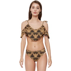 Ai Generated Camels Palm Trees Pattern Ruffle Edge Tie Up Bikini Set	 by Ravend