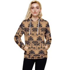 Ai Generated Camels Palm Trees Pattern Women s Lightweight Drawstring Hoodie by Ravend