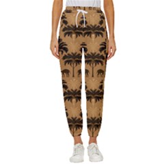 Ai Generated Camels Palm Trees Pattern Cropped Drawstring Pants by Ravend