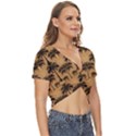 Ai Generated Camels Palm Trees Pattern Twist Front Crop Top View3