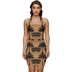 Ai Generated Camels Palm Trees Pattern Sleeveless Wide Square Neckline Ruched Bodycon Dress by Ravend