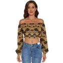 Ai Generated Camels Palm Trees Pattern Long Sleeve Crinkled Weave Crop Top View1