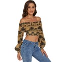 Ai Generated Camels Palm Trees Pattern Long Sleeve Crinkled Weave Crop Top View3