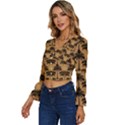 Ai Generated Camels Palm Trees Pattern Long Sleeve V-Neck Top View2