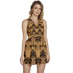 Ai Generated Camels Palm Trees Pattern Sleeveless High Waist Mini Dress by Ravend