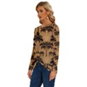 Ai Generated Camels Palm Trees Pattern Long Sleeve Crew Neck Pullover Top View2