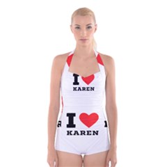 I Love Karen Boyleg Halter Swimsuit  by ilovewhateva