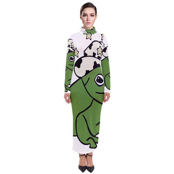 Frog with a cowboy hat Turtleneck Maxi Dress