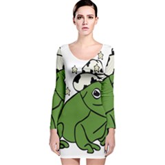 Frog With A Cowboy Hat Long Sleeve Velvet Bodycon Dress