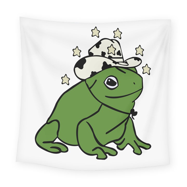 Frog with a cowboy hat Square Tapestry (Large)