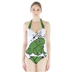 Frog With A Cowboy Hat Halter Swimsuit