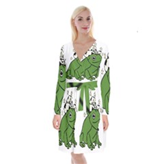 Frog With A Cowboy Hat Long Sleeve Velvet Front Wrap Dress