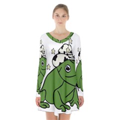 Frog With A Cowboy Hat Long Sleeve Velvet V-neck Dress