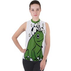 Frog With A Cowboy Hat Mock Neck Chiffon Sleeveless Top by Teevova