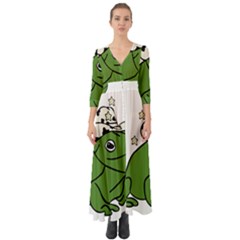 Frog With A Cowboy Hat Button Up Boho Maxi Dress by Teevova