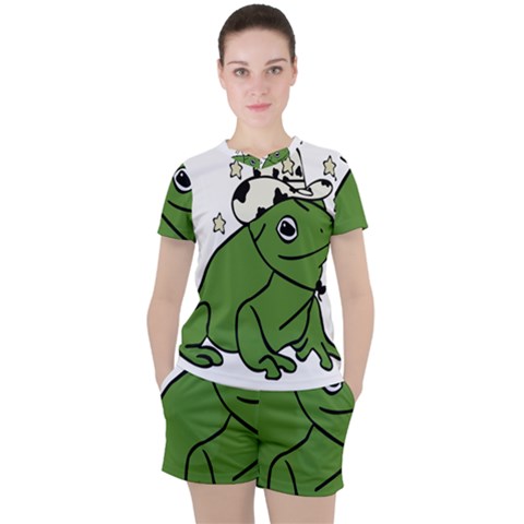 Frog With A Cowboy Hat Women s Tee And Shorts Set by Teevova