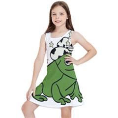 Frog With A Cowboy Hat Kids  Lightweight Sleeveless Dress