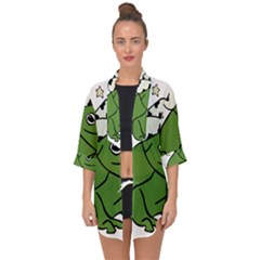 Frog With A Cowboy Hat Open Front Chiffon Kimono by Teevova